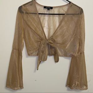 Metallic Mesh Bell Sleeve Crop Coverup